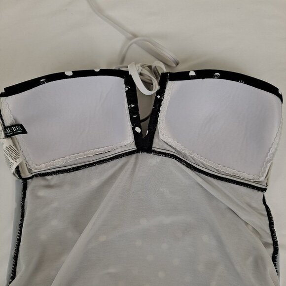 Lauren Ralph Lauren Size 12 Black White Dots Tankini Top Built In Bra Neck Ties - Picture 9 of 15